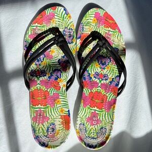 CROCS Women's Floral Flip Flops with Black Straps